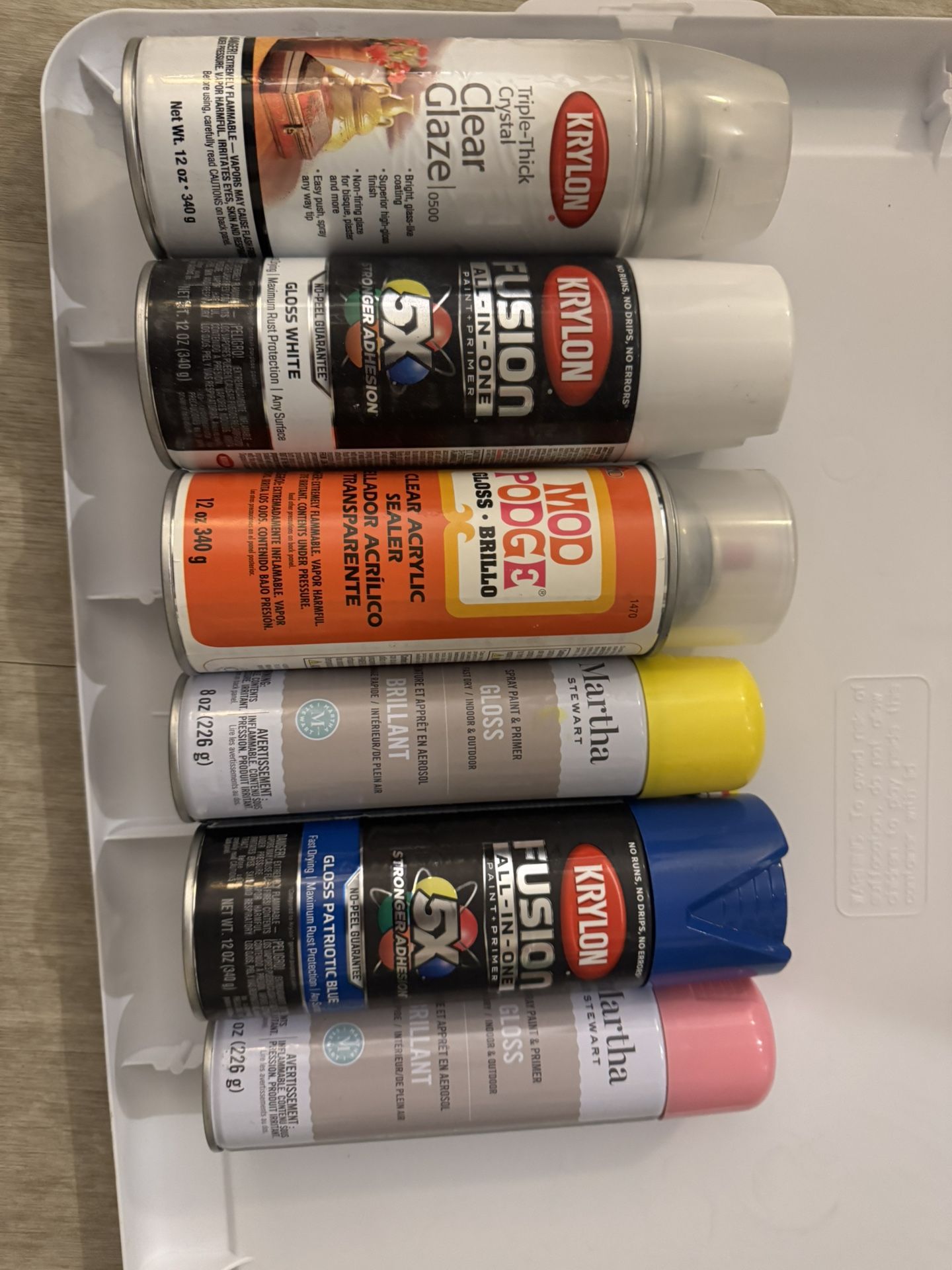 Spray paint variety - white, yellow, blue , pink, clear