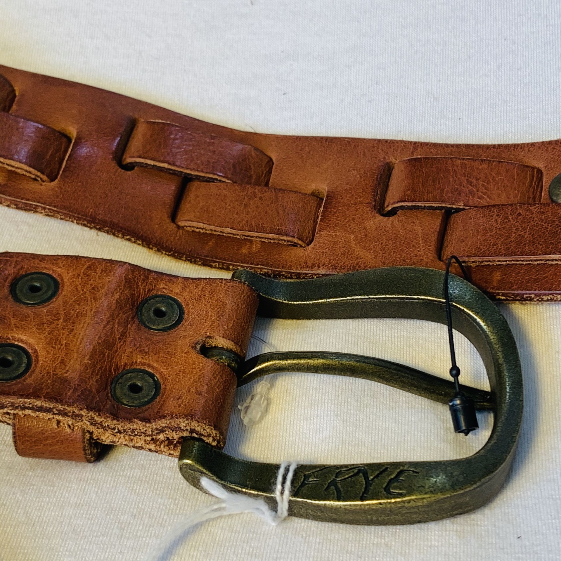 FRYE unisex woven belt cognac brass 30, 32, 34, 36 FRYE unisex woven belt cognac brass buckle, sizes 30, 32, 34  main image 2