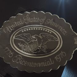 Vintage Avon Clear Glass Bicentennial 1(contact info removed) Plate with Eagle  9” Oval