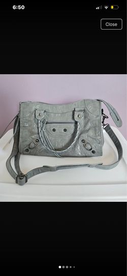 Grey leather city bag