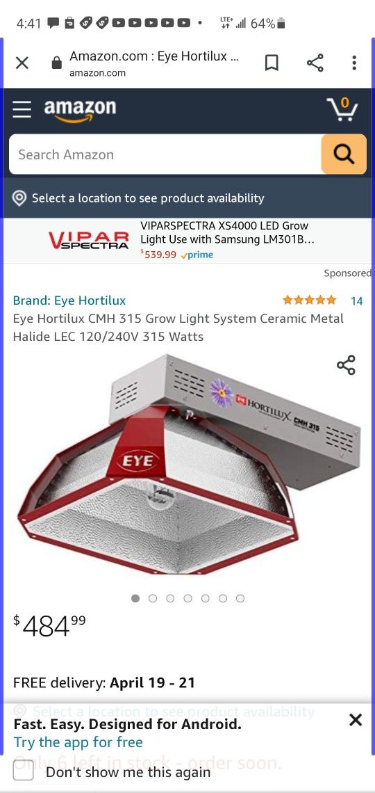Eye Of Hortilux Grow Light CMH 315