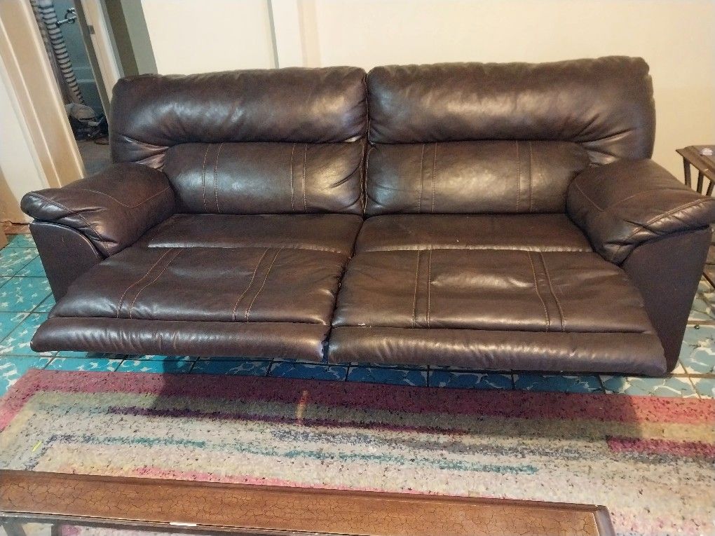 Leather Sofa and love seat couch with cup holder reclinable 130 Set De