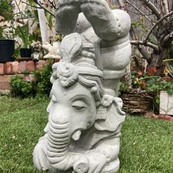 Ganesha Statue Yoga 17”/ natural concrete, Spiritual Yoga Meditation Zen