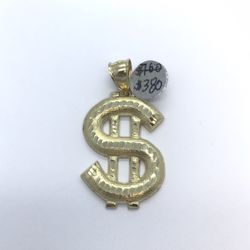 Gold Dollar Sign 10k Pendant New 