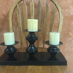   Three Pretty Candle  Holder Metal And Wood