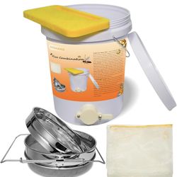 Honey Bucket 5 Gallon Beekeeping Supplies-Honey Gate & Stainless Steel Double Sieve Honey Strainer Honey Filter Bag Uncapping Tank Holder Honey Harves
