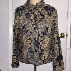 Vintage J. Marco Women's Jacket Jean Denim Gold Floral Canadian Fabric Sz 10
