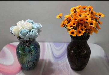 *** PRICE DROP *** Mosaic Vases Filled with Faux Roses / Sun Flowers ($20 EACH) @ Lasting Creations