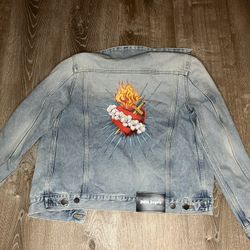 Palm Angels Sacred Heart Denim Jacket- Size Small