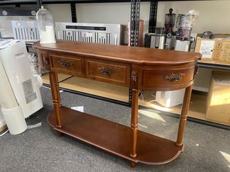 New Assembled Retro Curved Sofa Table 52" Half Moon Console Table with Drawers with Open Shelf