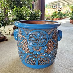 Talavera Blue Terracota or  Sunflower Red Rim Clay Pots (Planters) Plants. Pottery $60 cada una.