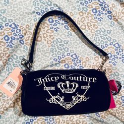 New Black Juicy Couture Purse Barrel Bag Velour Vintage Style Couture Luxury