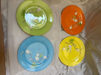 4 NEW matching Asianera hand-painted bone china plates