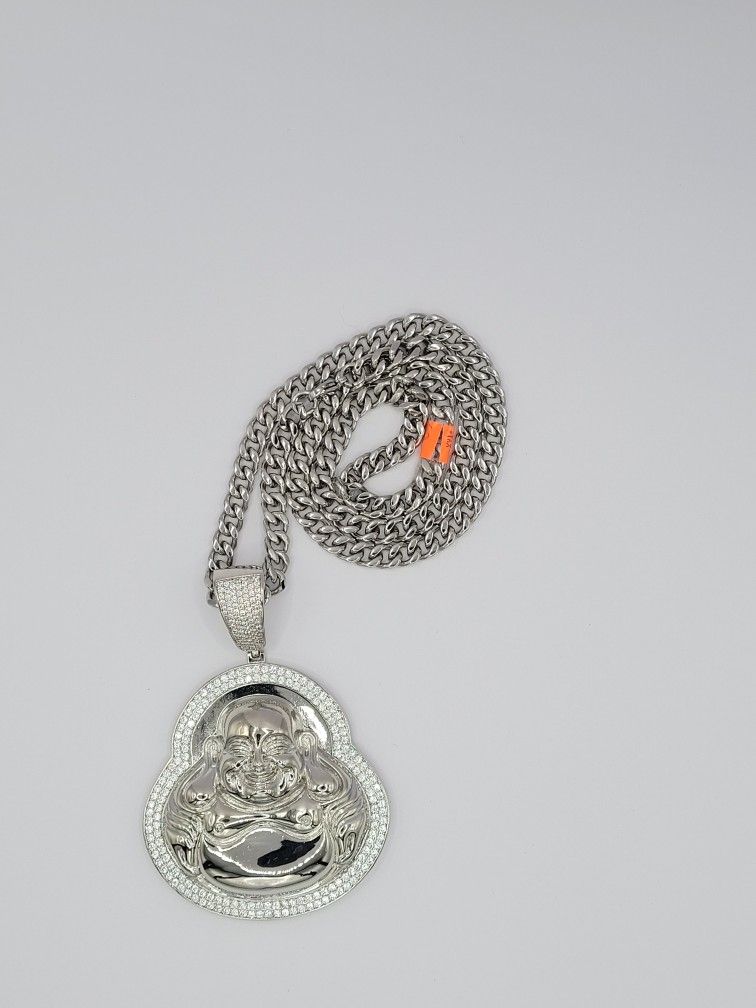 24" Stainless Steel Cuban Link Chain With Buddha Charm