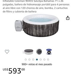 Inflatable Coleman 90455 SaluSpa Bahamas 71 × 26 pulgadas, bañera de hidromasaje portátil para 4 personas al aire libre con 120 chorros de aire, bomba
