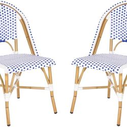 Set of 2, Home Collection Hooper Indoor-Outdoor Stacking Side Chairs | Blue & White
