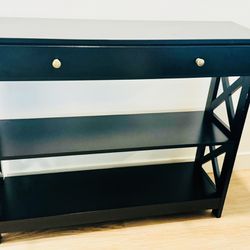 Black End Table With Storage and 2 Tier Shelves 