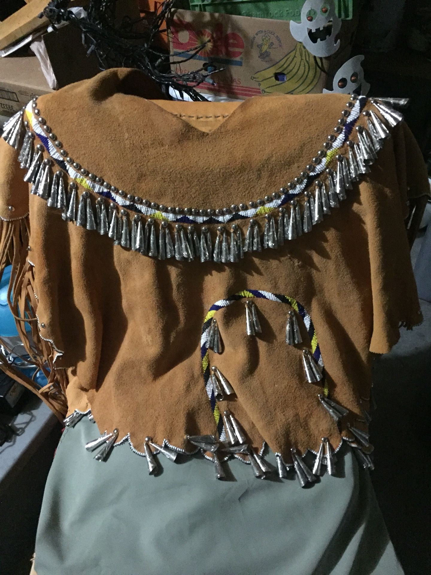 Beautiful handmade Apache buckskin top and skirt hand beaded