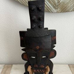 Rare Vintage African Kenya Wooden Hand Crafted Tribal Folk Face Mask 