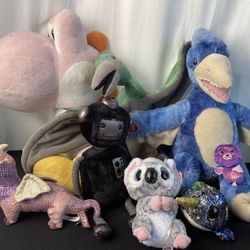 9 Plushie Lot Pink Yoshi Pterodactyl Jellycat London Robot Dragon TY Beanie (Rare Collectors Items)