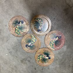 vintage hand-painted peacock coasters