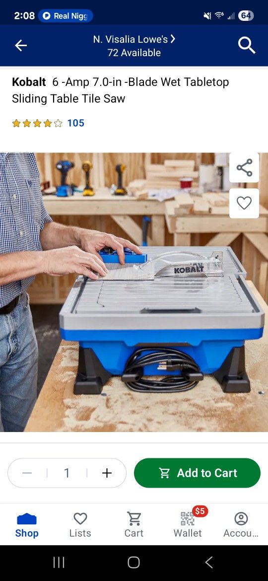 kobalt 7 In Tabletop Sliding Table Tile Saw