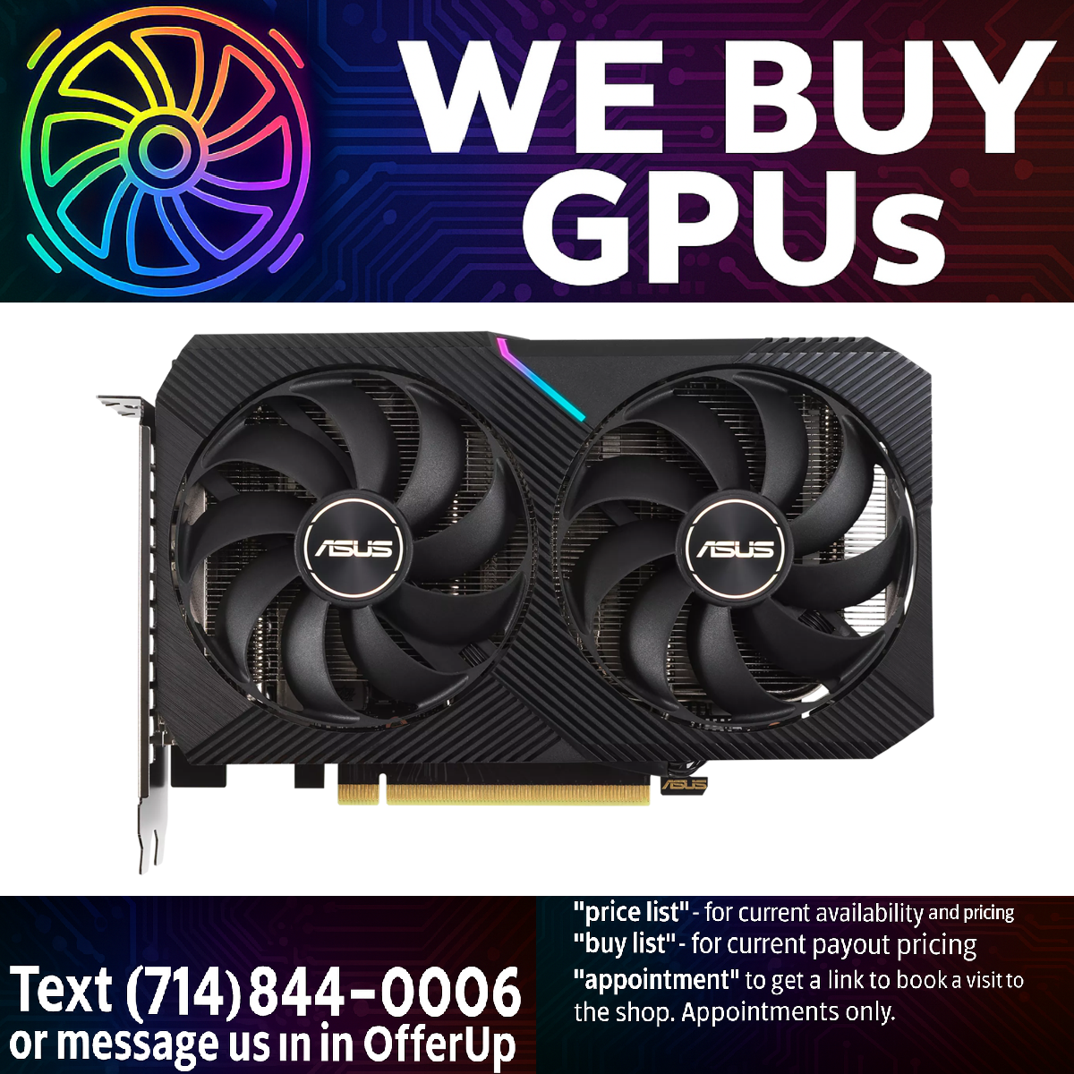 ASUS DUAL RTX 3060 OC 8 GB - Professionally Refurbished - 3 Month Warranty - Local Business - Fixed Price