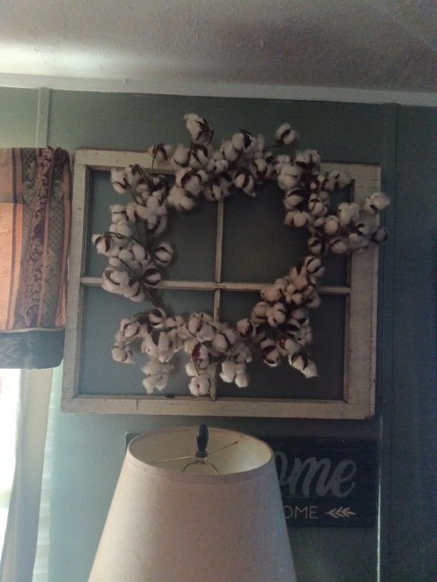 Farmhouse Decor Cotton Wreath And Window