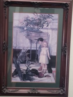 Vintage picture large glass  carved frame