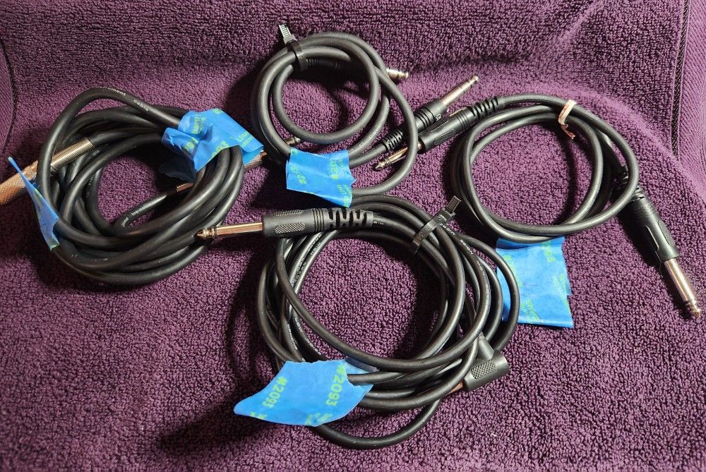 Set Of 4 Guitar/ Musical Instrument / Accessory Cables - HOSA, Others - 1/4" Black Cables - Nice Cond