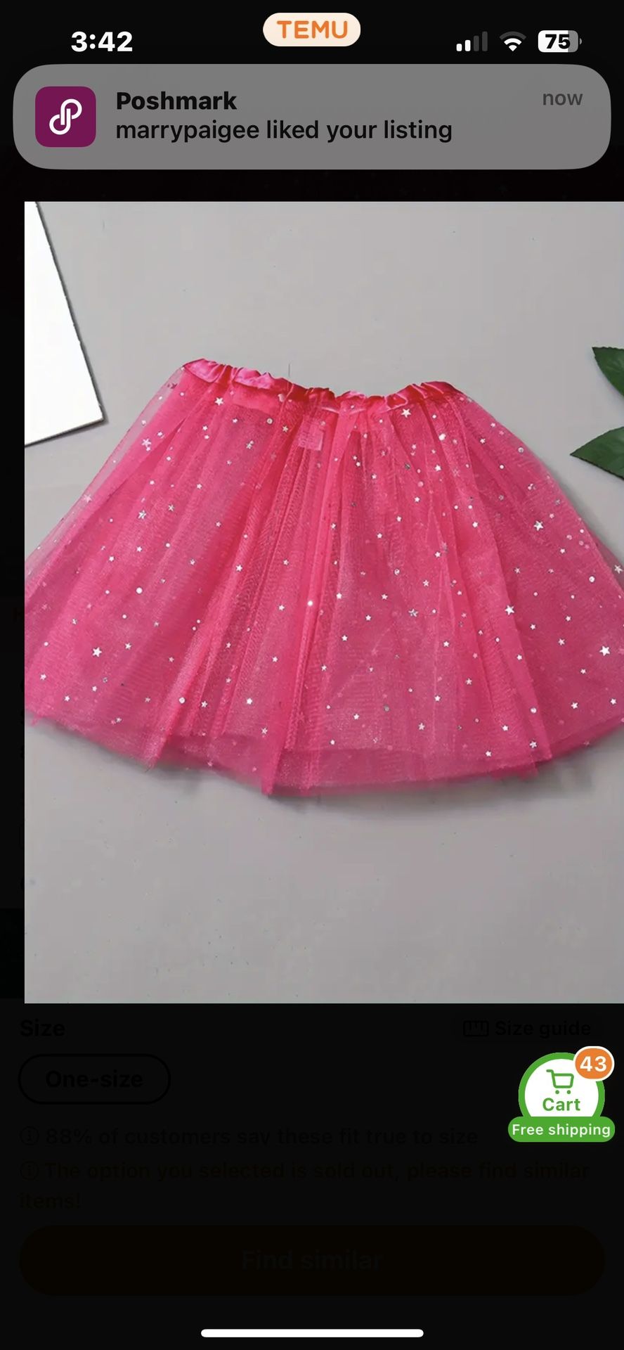 Hot Pink Child’s Tutu With Silver Stars  (One Size Fits Most)