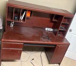 Cherry Wood Computer Desk with Hutch