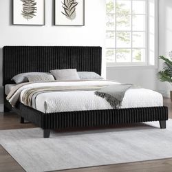 Queen Size Black Platform Bed Woth With Orthopedic Mattress 