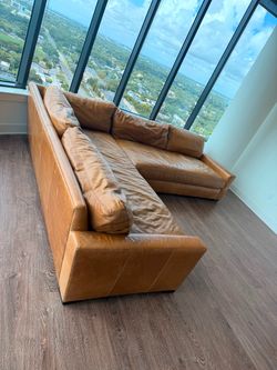 RH Tan Leather L-Shaped Sectional Maxwell Sofa