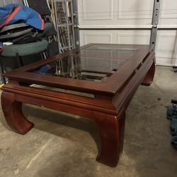 Large 1960s Glass Top Chinese Mahogany Coffee Table