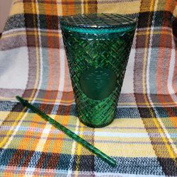 Starbucks Green Crystal Textured Cup with Straw.