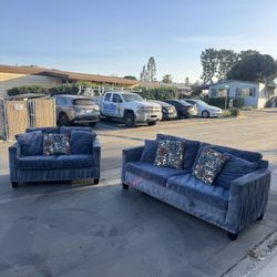 Blue Velvet Sofa & Loveseat Set + FREE LOCAL DELIVERY 🚚