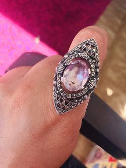Vintage sterling silver amethyst marquis ring