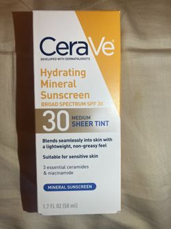 Cerave Hydrating Mineral Sunscreen 30 Medium Sheer Tint 1.7 Fl Oz