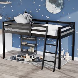 Junior Low Loft Bed with Stairs, 47 Inches (Fits FULL size mattress)