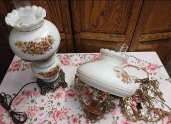 Vintage Hurricane Table & Swag Lamps Set