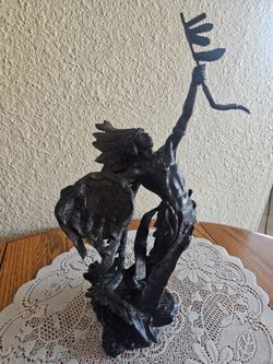 Solid Bronze "War Cry" Native American Warrior  Bronze Sculpture