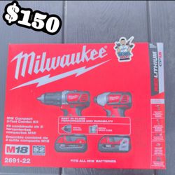 Milwaukee M18 18V Lithium-Ion Cordless Drill Driver/Impact Driver Combo Kit (2-Tool) W/ Two 1.5Ah Batteries, Charger Tool Bag