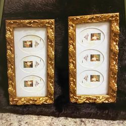 PAREJA DE CUADROS ANTIGUO DE PARED EN DORADO