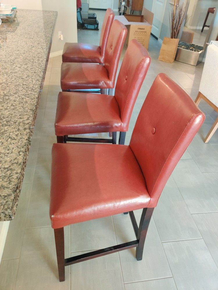 Bonded Leather Counter Stools In Solid Wood Frame - Set Of 4