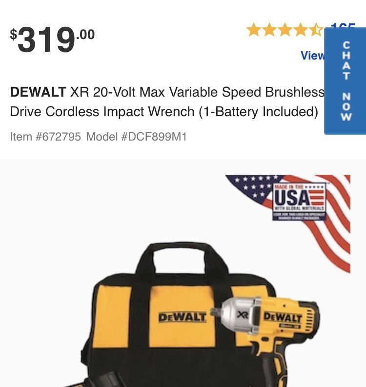 DeWALT XR 20v high torque impact wrench