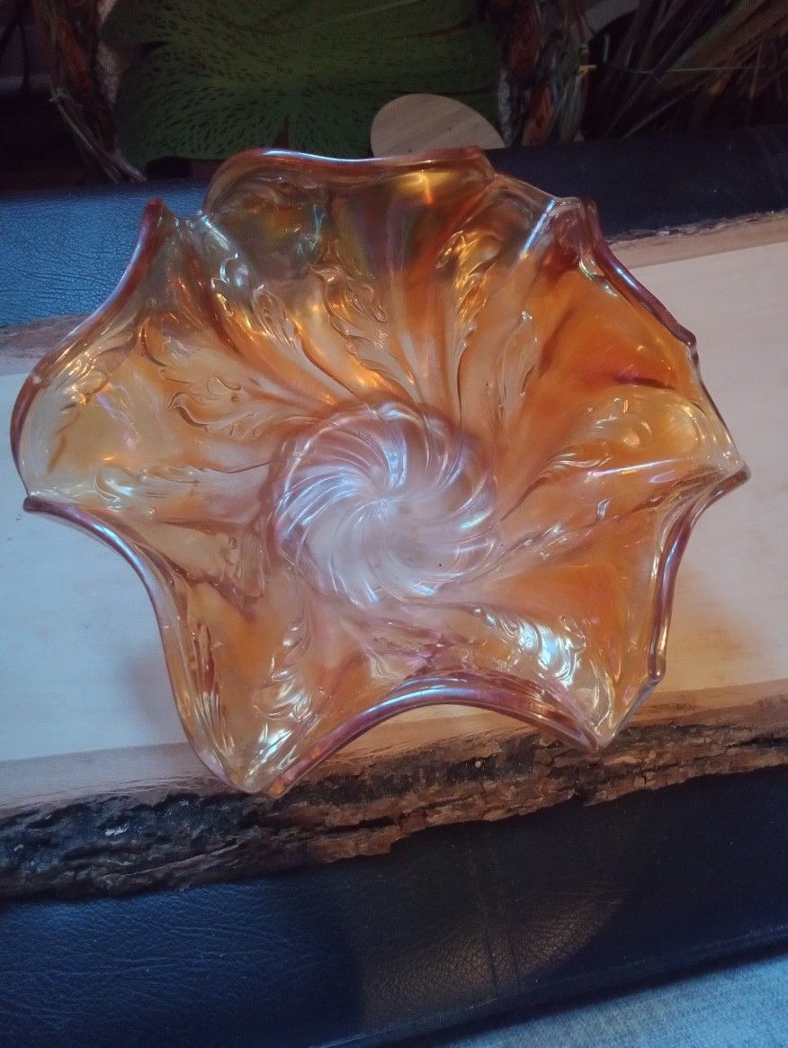 Vintage Marigold Carnival Glass Ruffled Edge Bowl