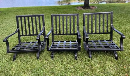 Aluminum Patio Oversized Outdoor Rocking Chairs – Set of 3 – Black