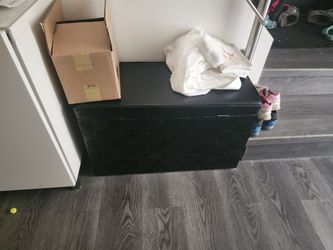 Black Woven Storage Ottoman Bench