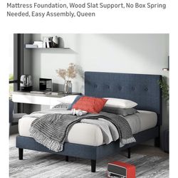 Queen Bed Frame - Upholstered Blue